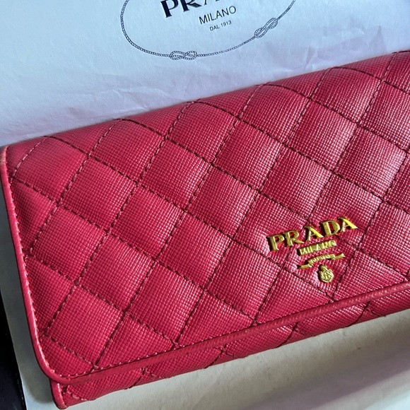 Prada saffiano quilted long wallet hot pink and gold tone hardware w box! EUD - Picture 2 of 16